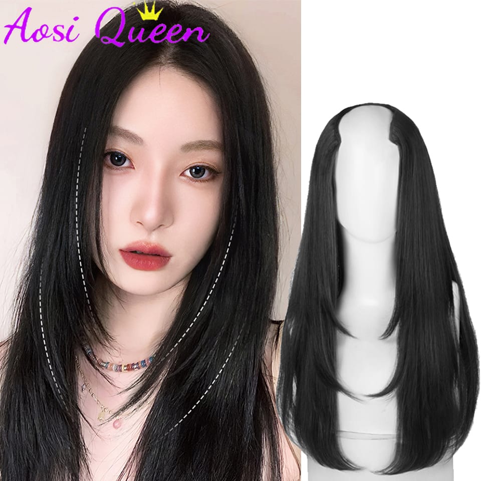 AOSI  21 Inch V Shape Hair Extensions Synthetic Long Straight Hair Clip Hair Extensions Wig Women Blonde