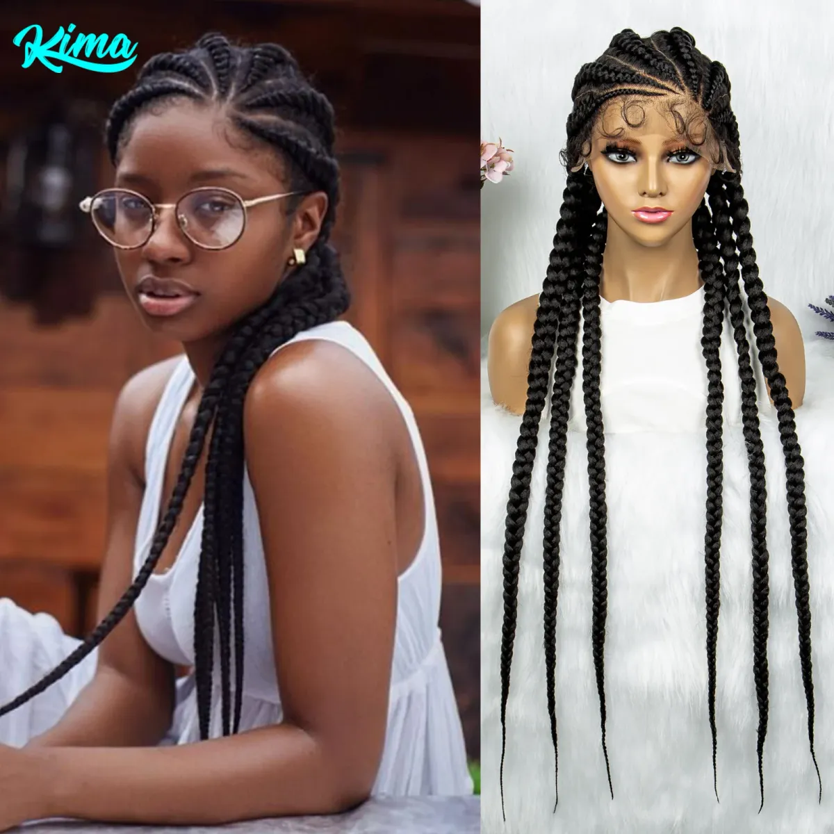 Synthetic Cornrow Braids Wig Lace Front Knotless Box Braided Wig 36 Inches African American Braiding Hair For Women