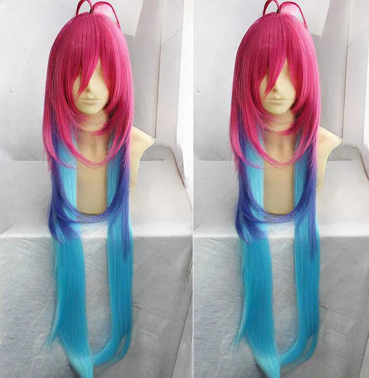 New Long Blue & Purple Mixed Pink Gradient Straight Cosplay Wigs High Temperature Wire Hair Wigs