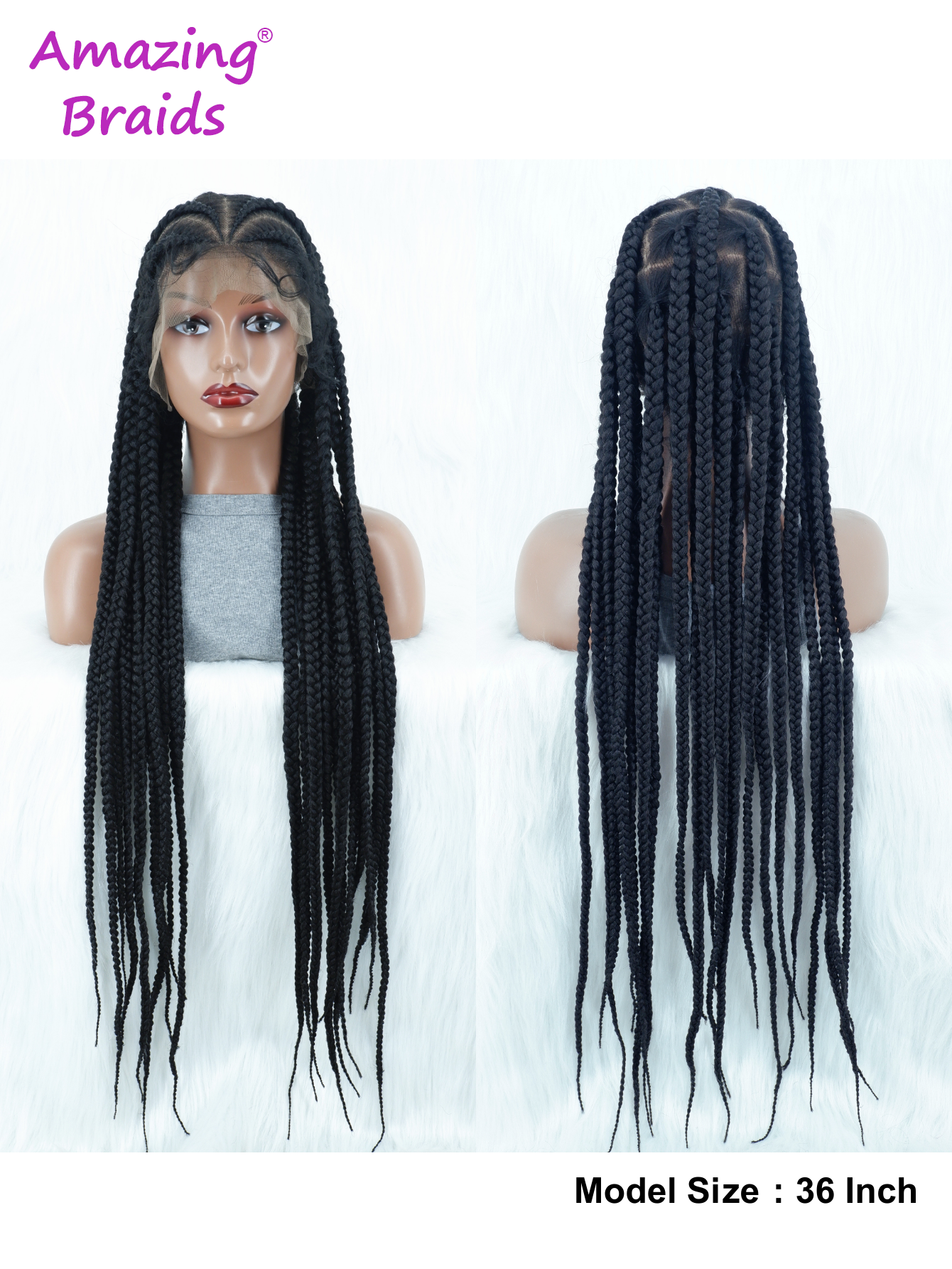 Synthetic Box Braided Wigs for Black Women 36 inch HD Full Lace Knotless Cornrow Braid Wig with Baby Hair Afro Lace Front Wig