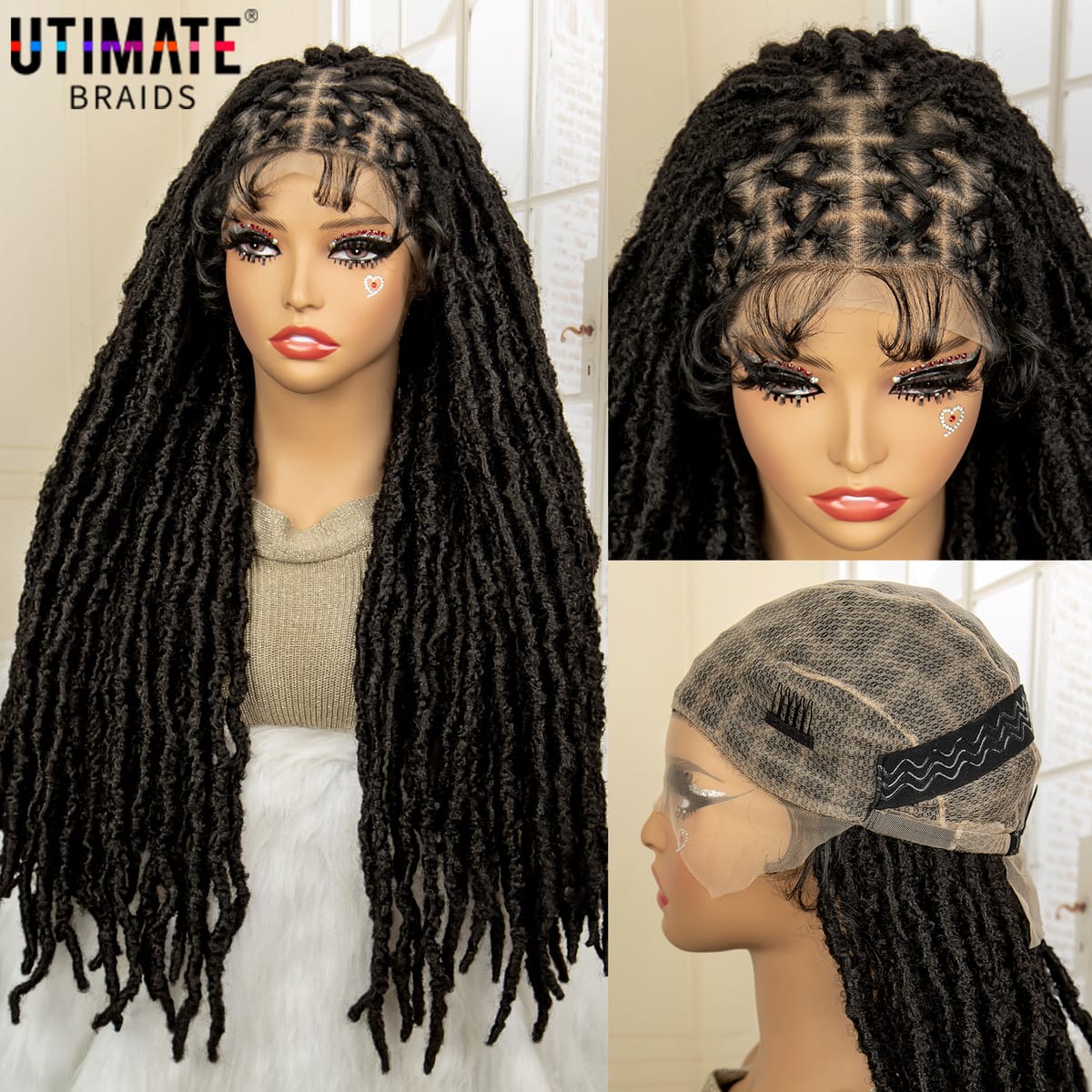 Synthetic Knotless Locs Braided Wigs for Black Women with Baby Hair Full Double Lace Braiding Wig Faux Locs Cornrow Braids Wig