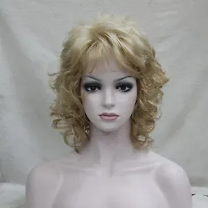 New Elegant Golden Blonde Mix Blonde Curly Short Synthetic Hair Full Women's Wig