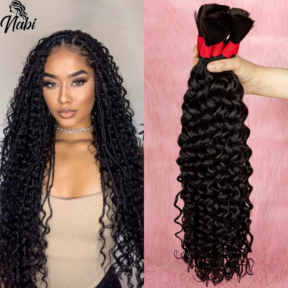 NABI Human Hair Braiding Bundles Water Wave Hair Braids Extension Deep Wave Bulks Curly Virgin Human Hair Bundle for Boho Braids