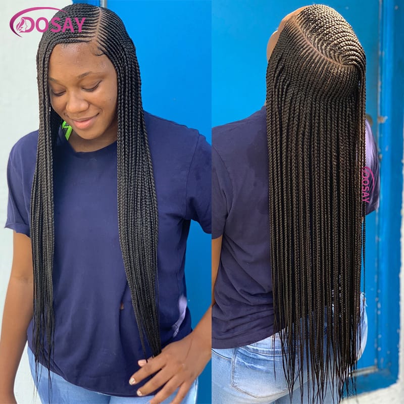 Side Part Cornrow Braid Wigs 36'' Braided Wigs For Black Women Synthetic Full Lace Front Knotless Box Braided Wig With Baby Hair