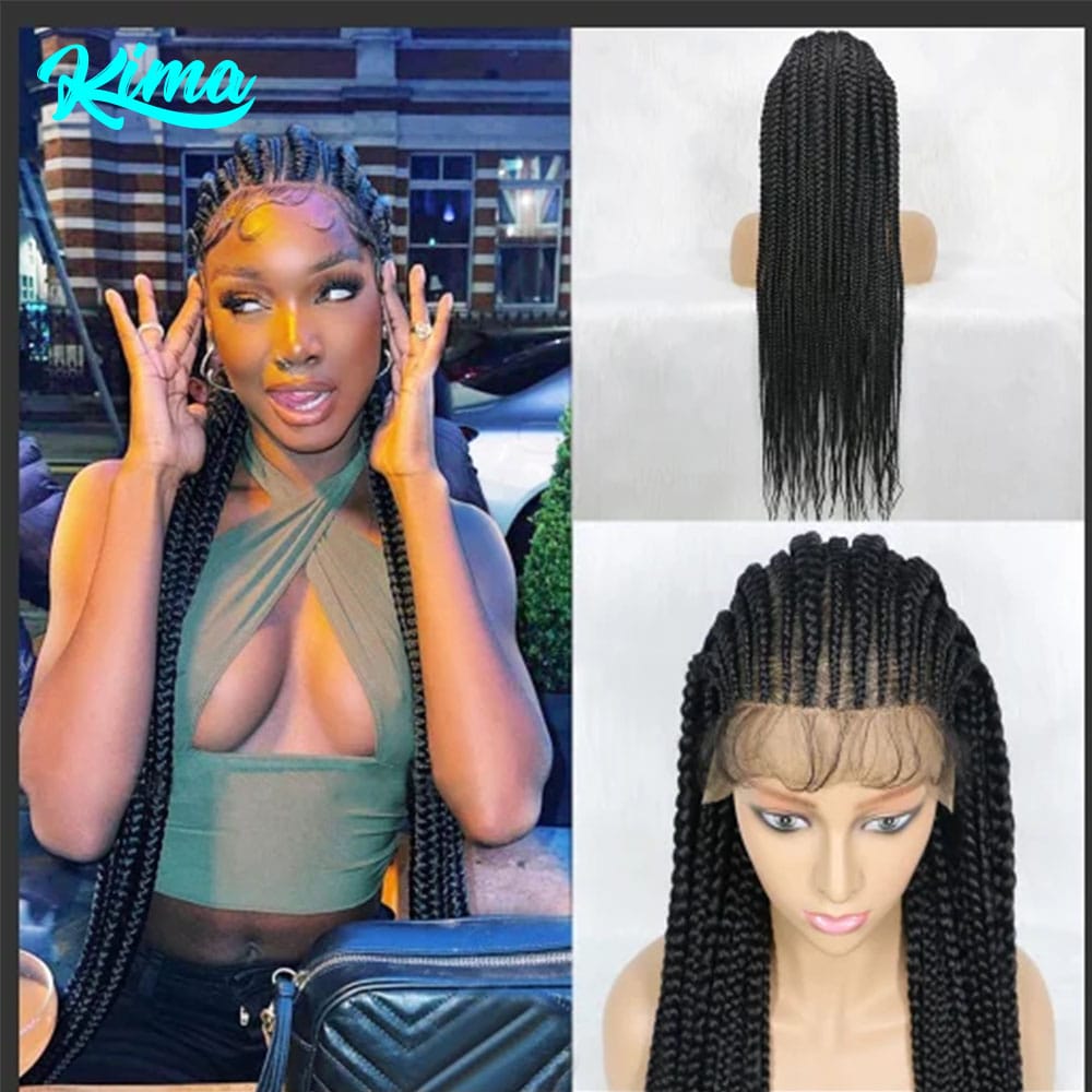KIMA New Braiding Hair Wig Braid Africa Braided Lace Front Wigs For Black Women 32 Inches Box Braided Wigs With Baby Hair