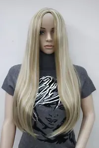 New no bangs honey ash blonde mix long straight synthetic hair women's full wig