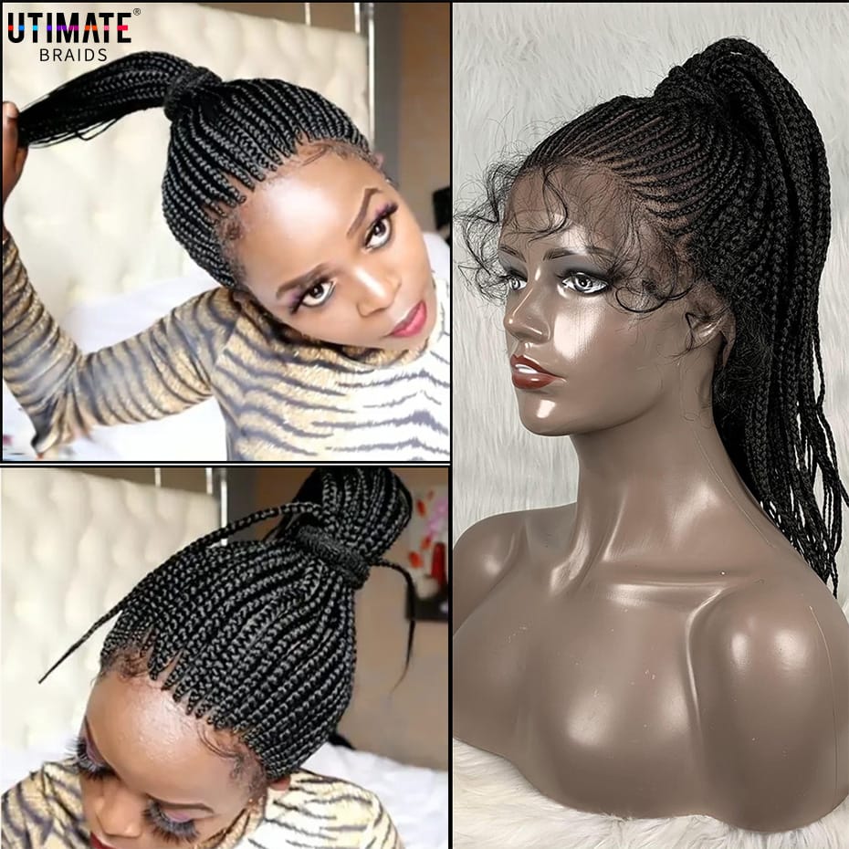 New Synthetic Lace Front Braided Wigs For Black Women Braid African With Baby Hair Africa Braid Wig Glued Mat 30Inches
