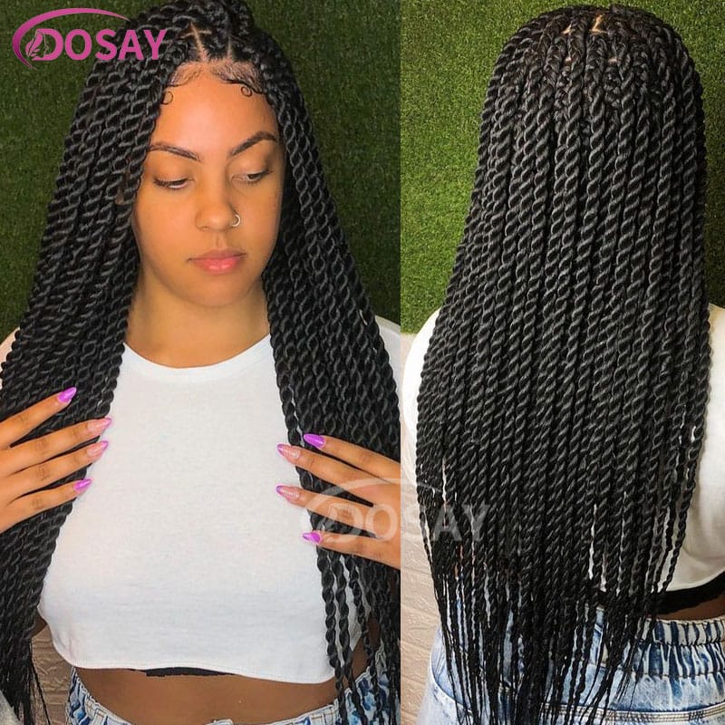 36" Long Black Braided Wigs for Black Women Senegalese Box Braid Wig Knotless Synthetic full Lace Front Braided Wigs Baby Hair