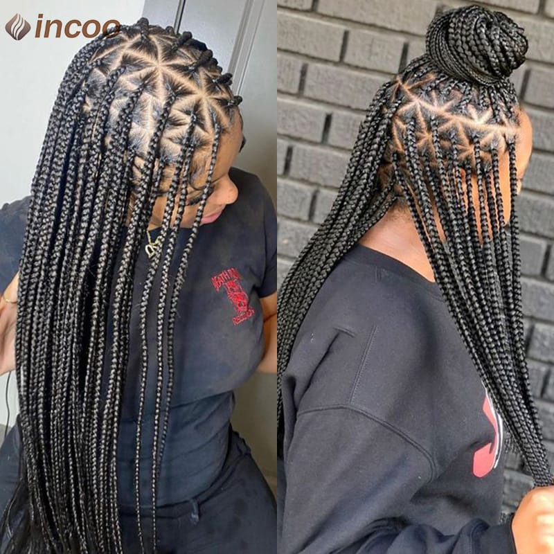 Incoo 26'' Triangle Knotless Box Braided Wigs For Women Full Lace Front Wig With Baby Hair Synthetic Handmade Cornrow Braids Wig