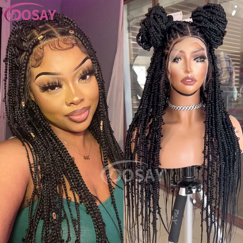 36" Long Synthetic Wigs Box Braided Wigs For Black Women Full Lace Braided Wig Fake Scalp Heat Resistant Braiding Hair Cospaly