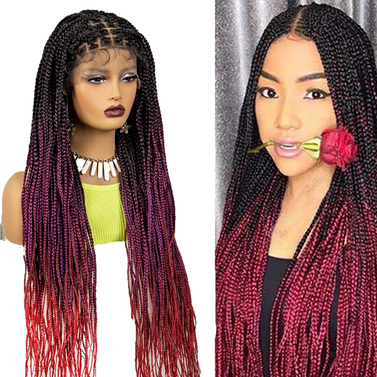 Blue Synthetic Braided Wigs Kontless Lace Front Wig for Black Women with Baby Hair African Braids Wigs Ombre Blue Synthetic Wigs