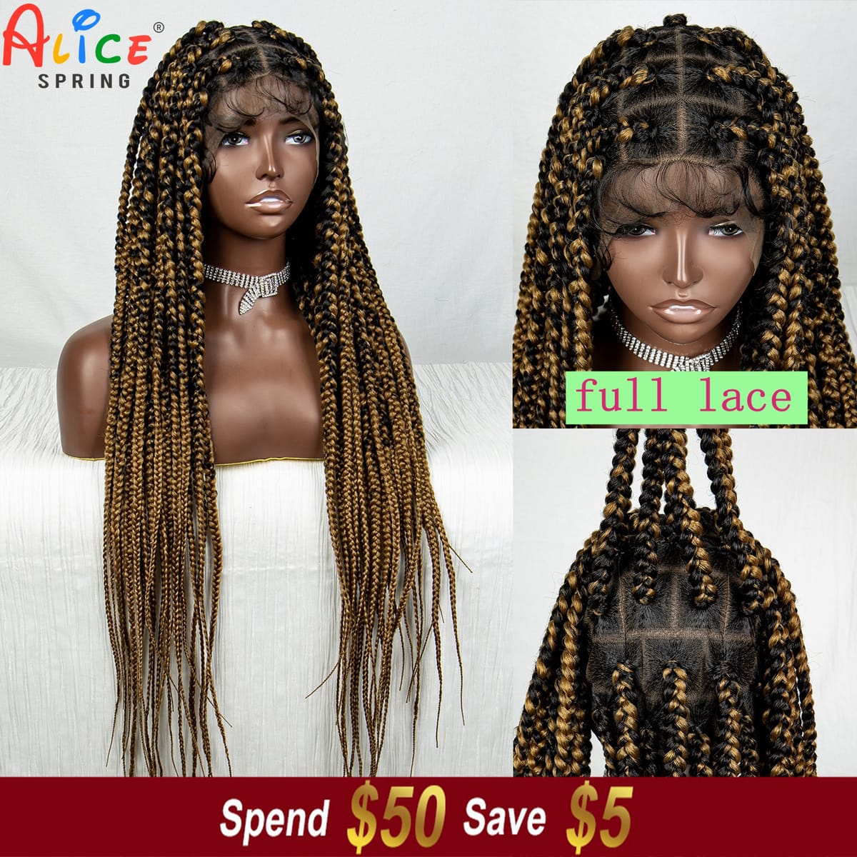 1B/27 Color Full Lace Synthetic Braided Wig Crochet Braid Lace Front Wig Knotless Box Braids Wig with Baby Hair for Black Women