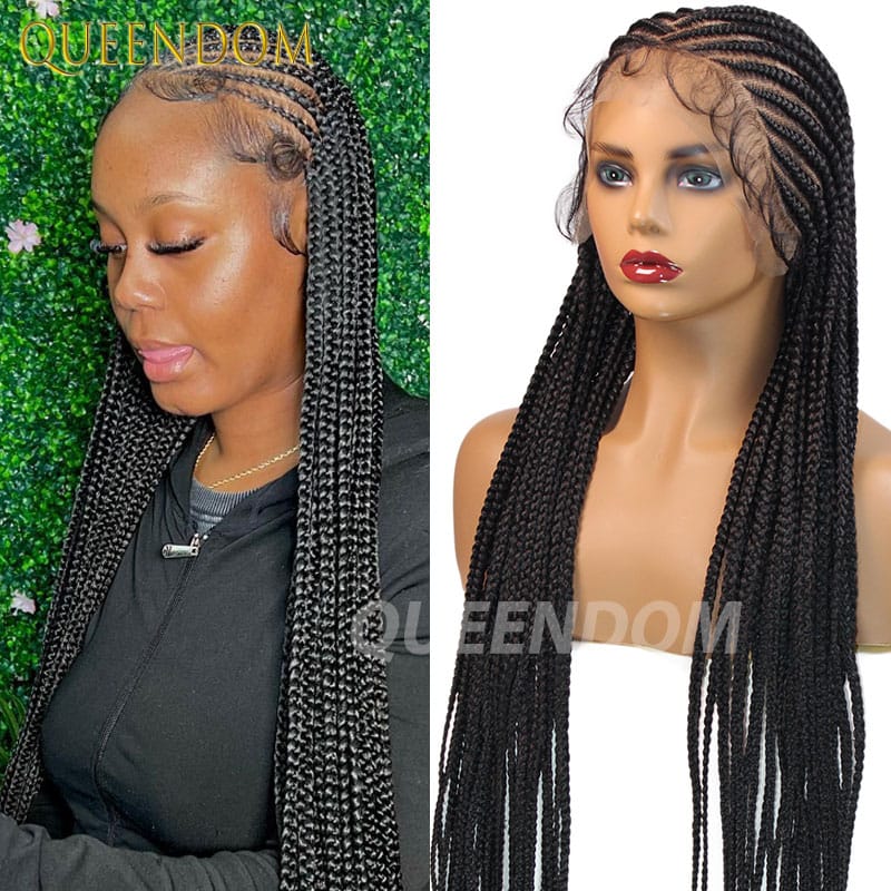 Full Lace Tribal Braids Wigs Synthetic 36" Handmade Cornrow Braided Wigs For Black Women Knotless Box Braids Wigs With Baby Hair