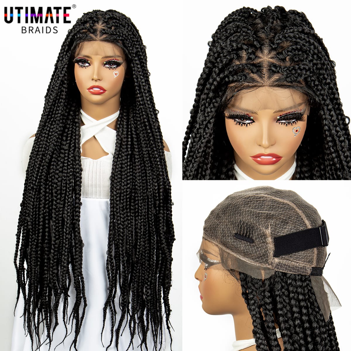 Knotless Braided Wigs Synthetic Full Lace Cornrow Box Braiding Wigs for Black Women 36 Inches Long Hair Wigs with Baby Hair
