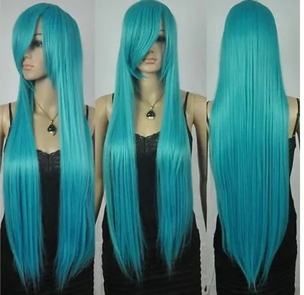 FREE SHIPPING New extra 80cm long straight rapunzel tangled dark turquoise blue bangs cosplay hair wigs