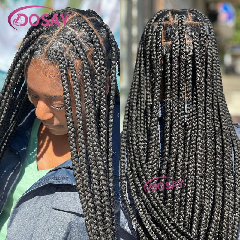 36" Full Lace Front Wig Box Braided Wigs With Baby Hair Big Square Knotess Lace Front Wig Synthetic Braided Wigs For Black Women