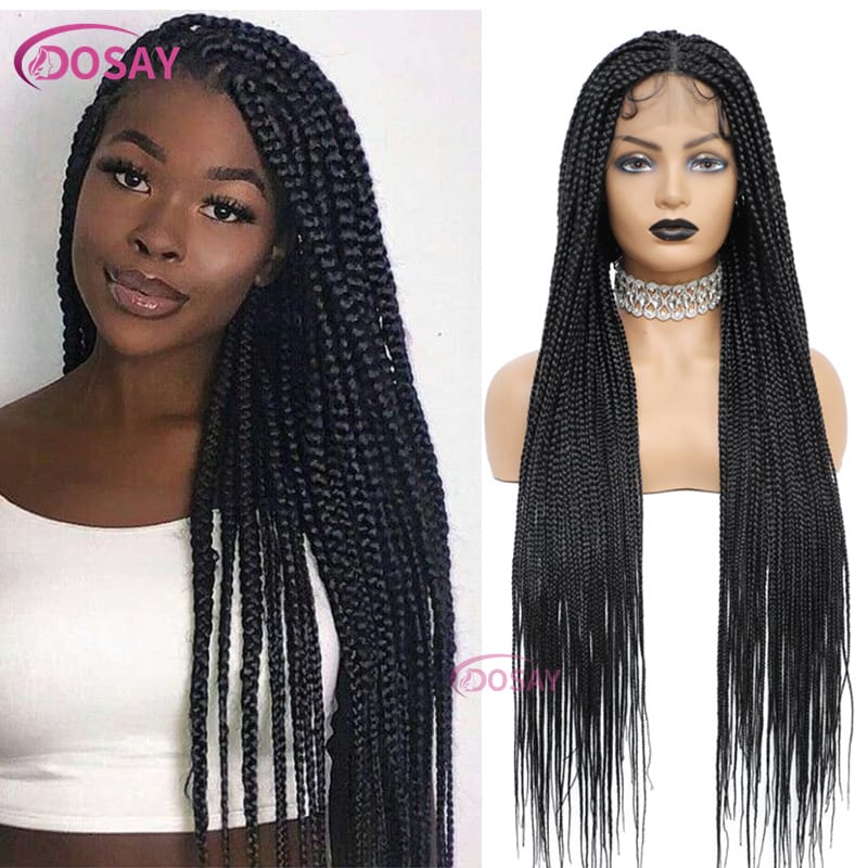 Synthetic Box Braided Wigs 36" Full Lace Frontal Braids Wigs For Black Women Square Hair Wigs Cornrow Knotless Braided Wigs