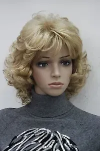 Elegant Women's Wigs Golden Blonde Curly Short Wig Synthetic Hair Full Wig