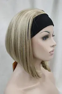 Cute BOB 3/4 wig with headband blonde mix straight women's short half hair wigs