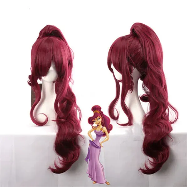 Popular Princess Megara Cosplay Wig Meg Long Red Wine Cosplay Synthetic Hair Wigs