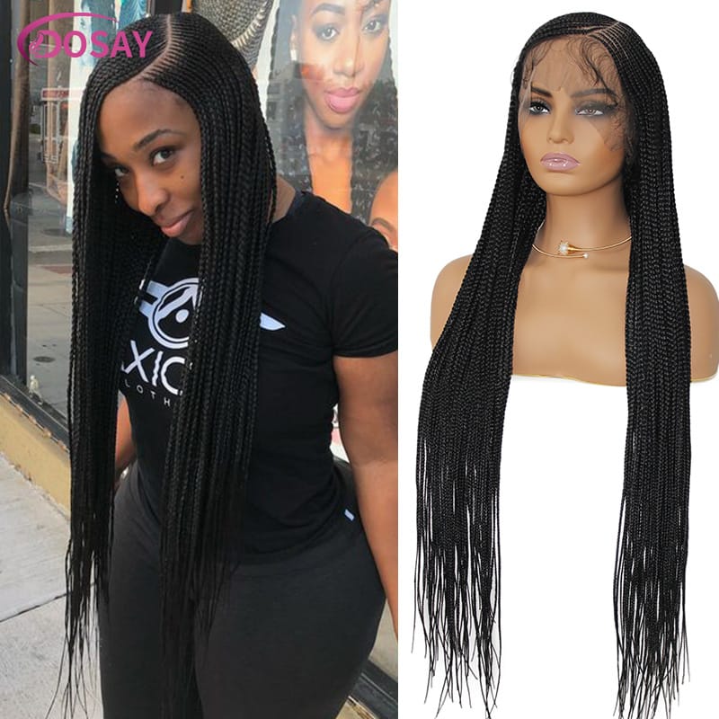 Full Lace Cornrow Braids Side Part Synthetic Lace Front Wig Knotless Box Braids Wig With Baby Hair Braided Wigs For Black Women