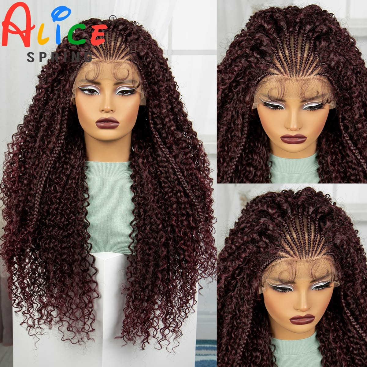 1B-99J Color 28 Inches Synthetic Braided Wigs Lace Braided Wigs Curly Knotless Box Braids Wigs with Baby Hair for Black Woman