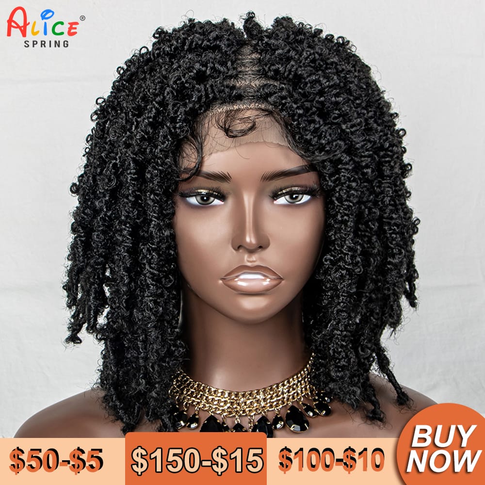 14 Inches Braided Wigs Synthetic Lace Front Wigs Dreadlocks Short Bob Knotelss Wigs with Baby Hair for Black Women Daily Wear