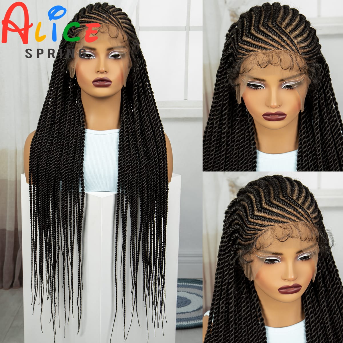 36 Inch Synthetic Cornrow Braids Wigs Transparent Full Lace Braided Wigs Natural Lace Front Wigs for Black Women with Baby Hair