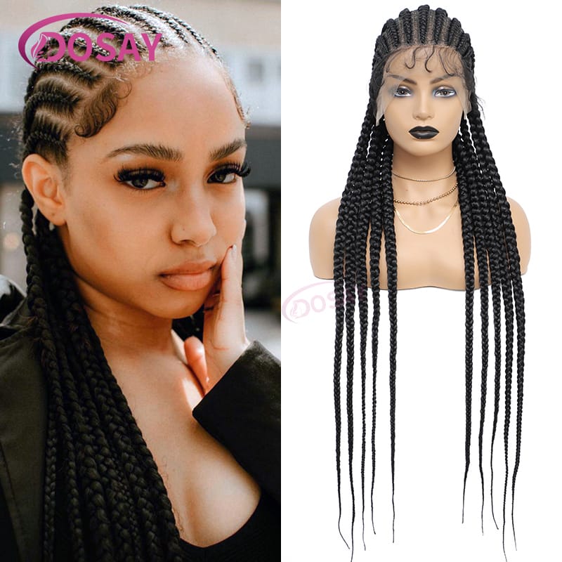 Synthetic Braided Wig Full Lace Front Wigs Cornrow Knotless Braid Wig Black Braiding Wigs African Hair Comfortable Dosay