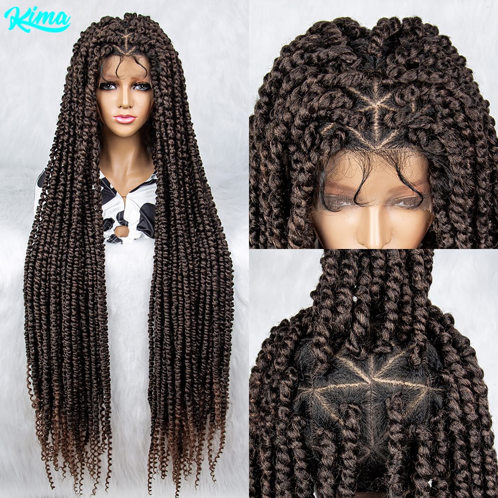 KIMA Full Lace Knotless Box Braided Wigs Faus Locs Wig Synthetic Lace Front Wigs Braids with Baby Hair Handmade Braided Wigs 40"