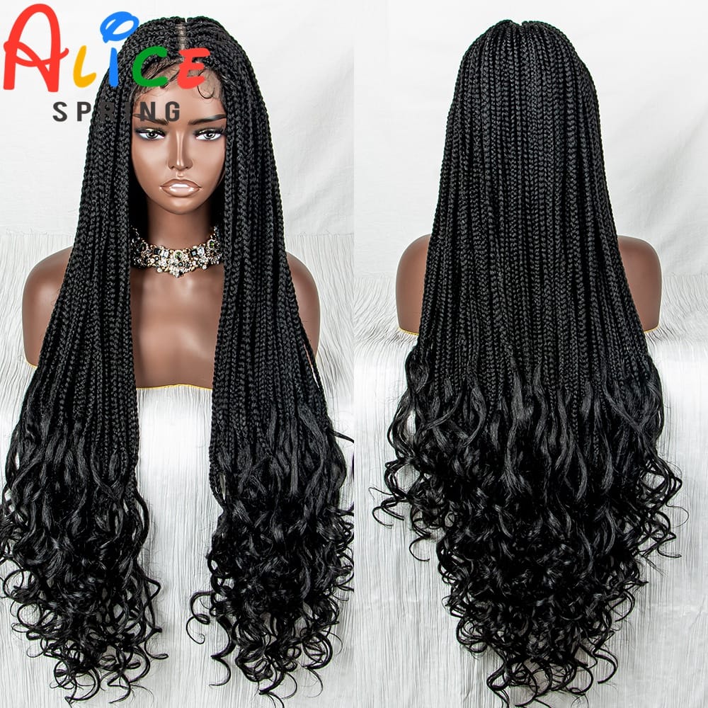 36Inch Natural Synthetic Braided Lace Front Wig Crochet Braid Lace Wig with Baby Hair for Black Women Knotless Box Braiding Hair