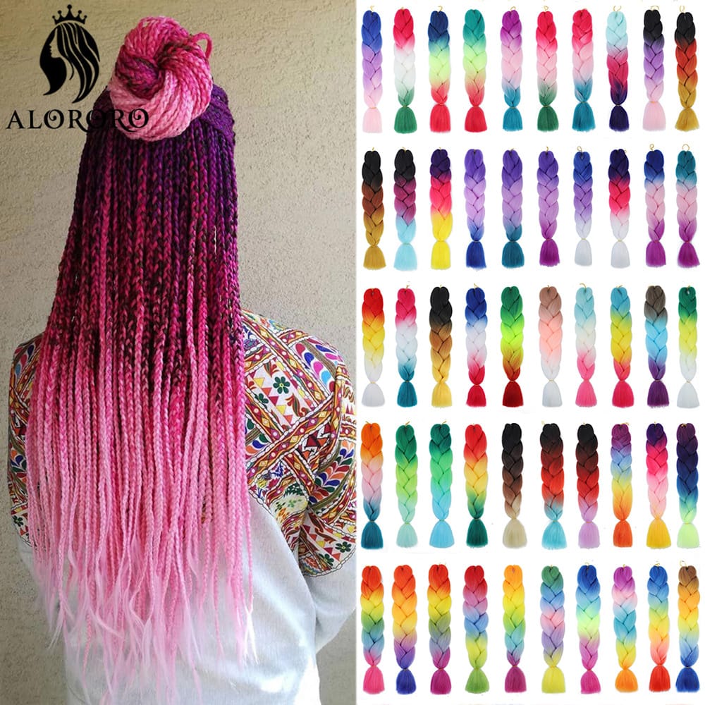 Alororo Ombre Braiding Hair Synthetic Hair Braids 24 Inches Afro Pink Jumbo Braid Hair Extension for Braids 100 Colors