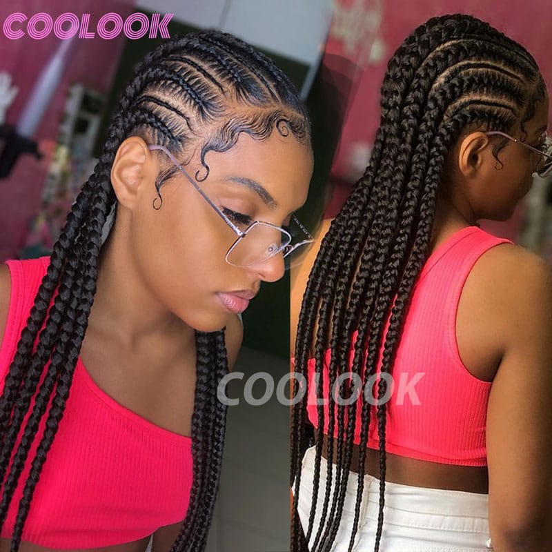 Braided Wigs Synthetic Full Lace Front Hair Wig Crochet Hair Braids Wig For Black Woman Afro Cornrow Twist Boxing Braided Wigs