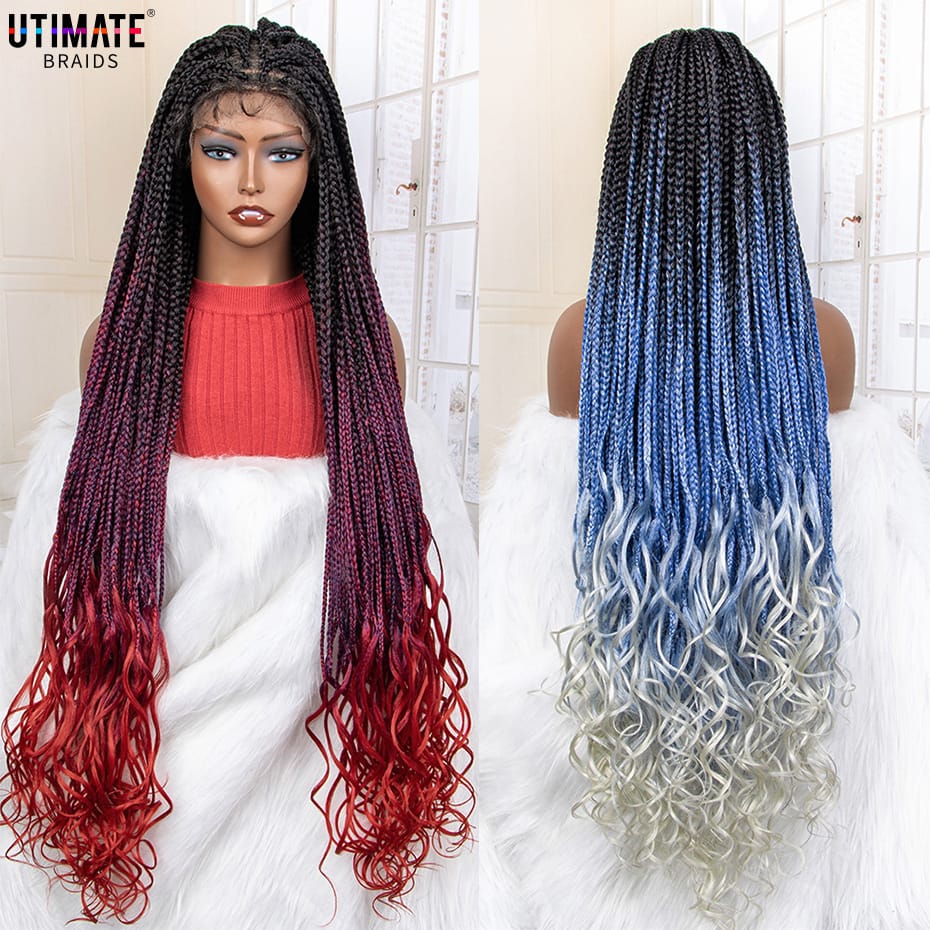 New Arrival 36 Inches Long Synthetic Knotless Braided Wigs with Wave Curly Hair Wig with Baby Hair for Black Women Daily Use