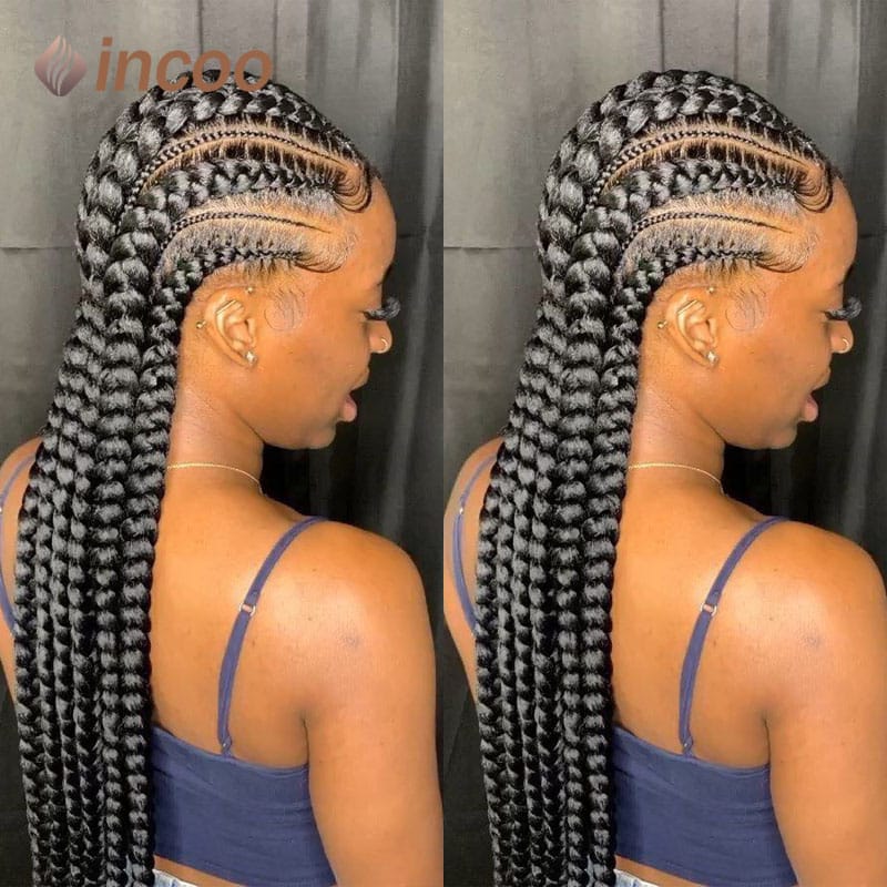 Incoo 36" Synthetic Full Lace Braided Wigs For Black Women Jumbo Knotless Box Braid Lace Wigs Cornrow Wig Braide African Hair