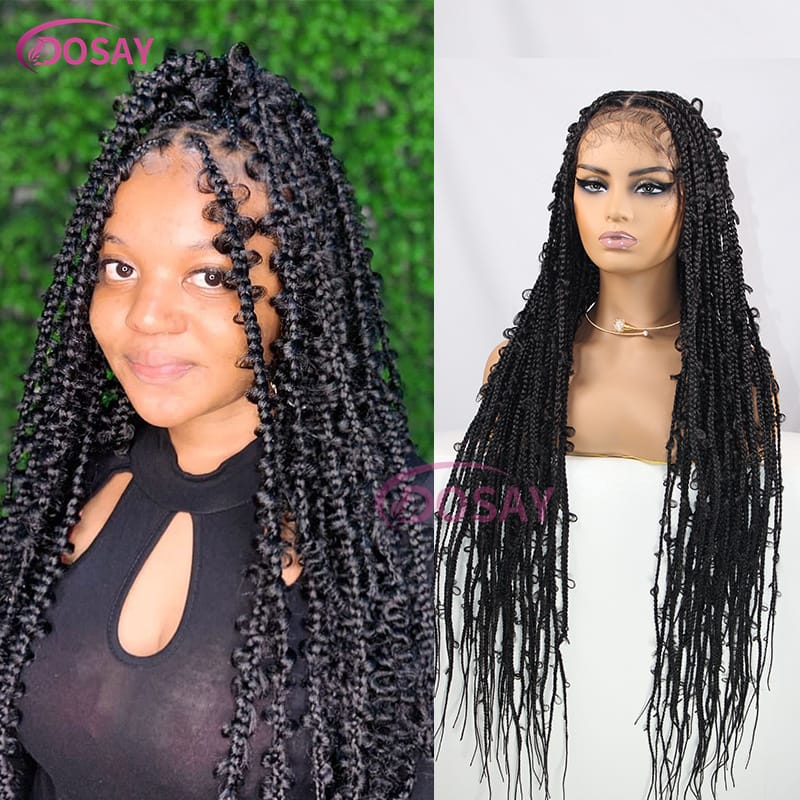 36 Inch Jungle Braided Wig Synthetic Butterfly Braids Full Lace Wigs Goddess Locs Wig Pre-Plucked Baby Hair Box Braids Wig Dosay