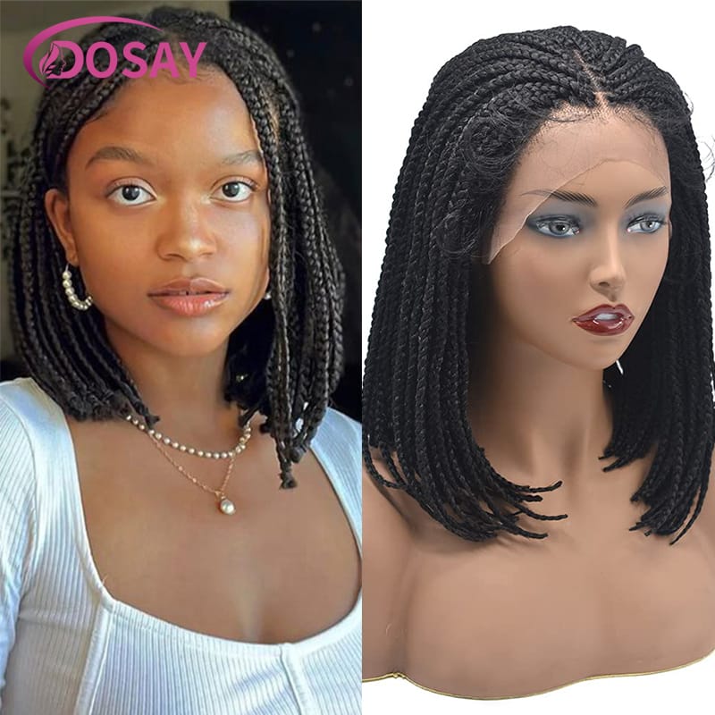 Dosay Short Synthetic Wigs For Women 10" Classic Durable Short Bob Lace Frontal Small Box Braided Wigs Cool Hair Light Weight