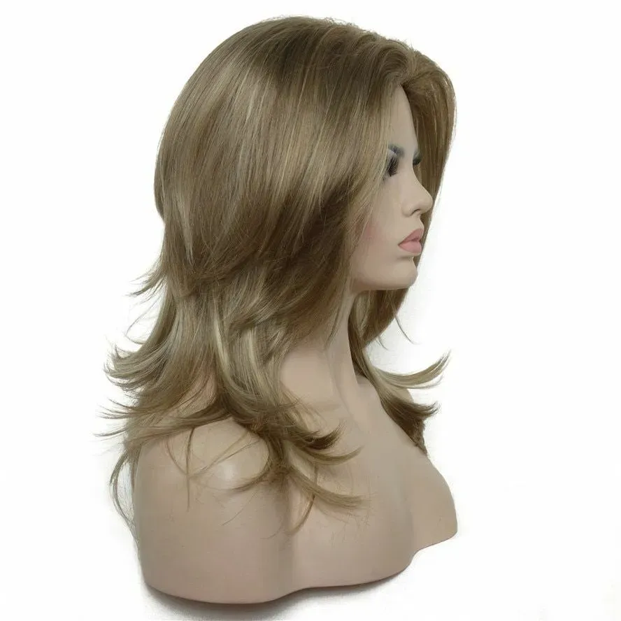 Fashion Long Wavy Layered Ash Brown Blonde Highlights Daily Women Hair wig