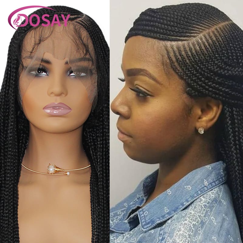 36'' Straight Synthetic Cornrow Box Braid Wig: 360° Lace Front Hair, Comfortable Fit, Side Part For Versatile Styling Options