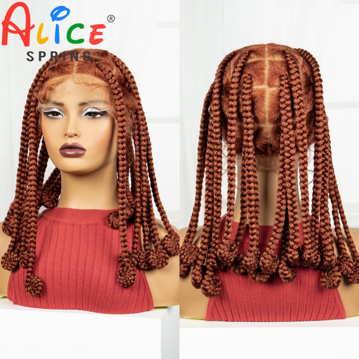 Ginger Orange 12 Inch Synthetic Braided Wigs Transparent Full Lace Hair Wigs Bantu Knotless Box Braids with Baby Hair for Women