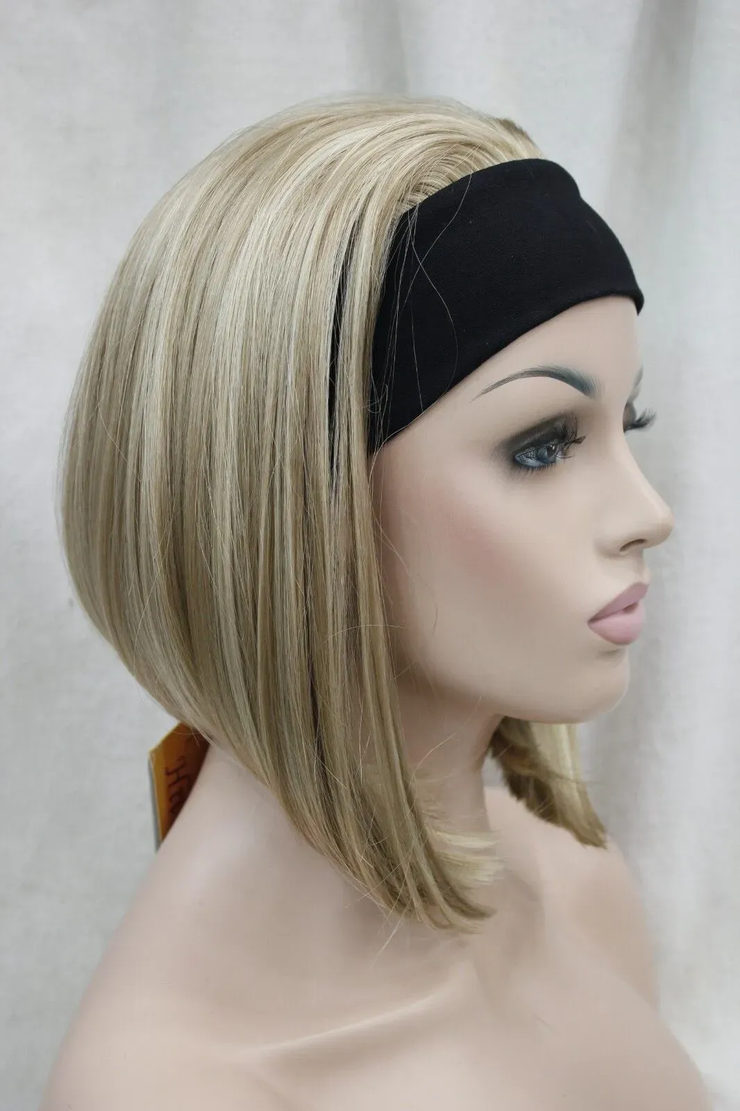 Cute BOB short 3/4 wig with headband blonde mix straight women's half hair wigs
