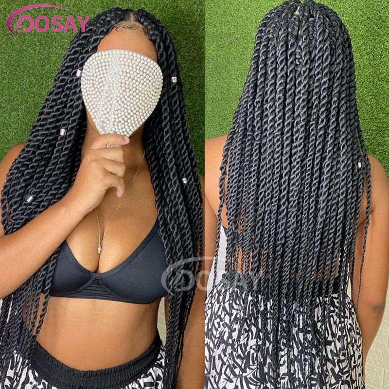 Full Lace Wig Twist Braids Synthetic Lace Front Wig 36Inch Square Knotless Box Braids Wig With Baby Hair Senegalese Braided Wigs