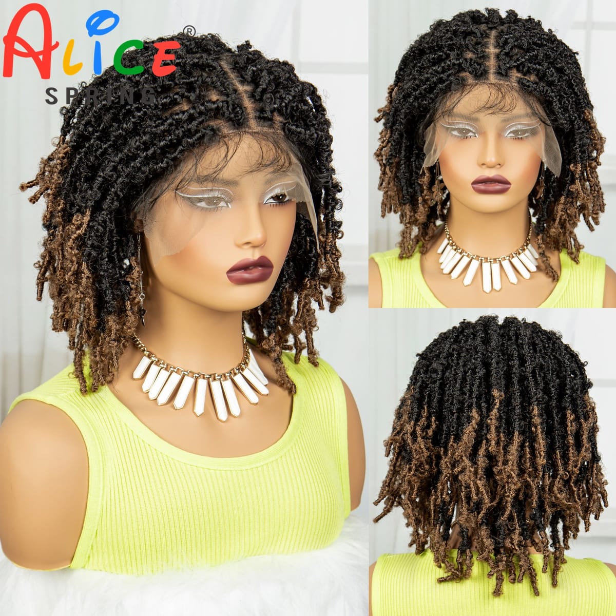 Dreadlocks Lace Front Braiding Hair Wig Synthetic Braided Bob Wigs Crochets Braids Wig Butterfly Locs Crochet Hair Wig for Women