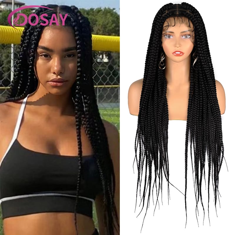 36" Synthetic Braided Wigs For Black Women Knotless Big Box Braid  Full Lace Wig Jumbo Braids Dosay Durable African Hair