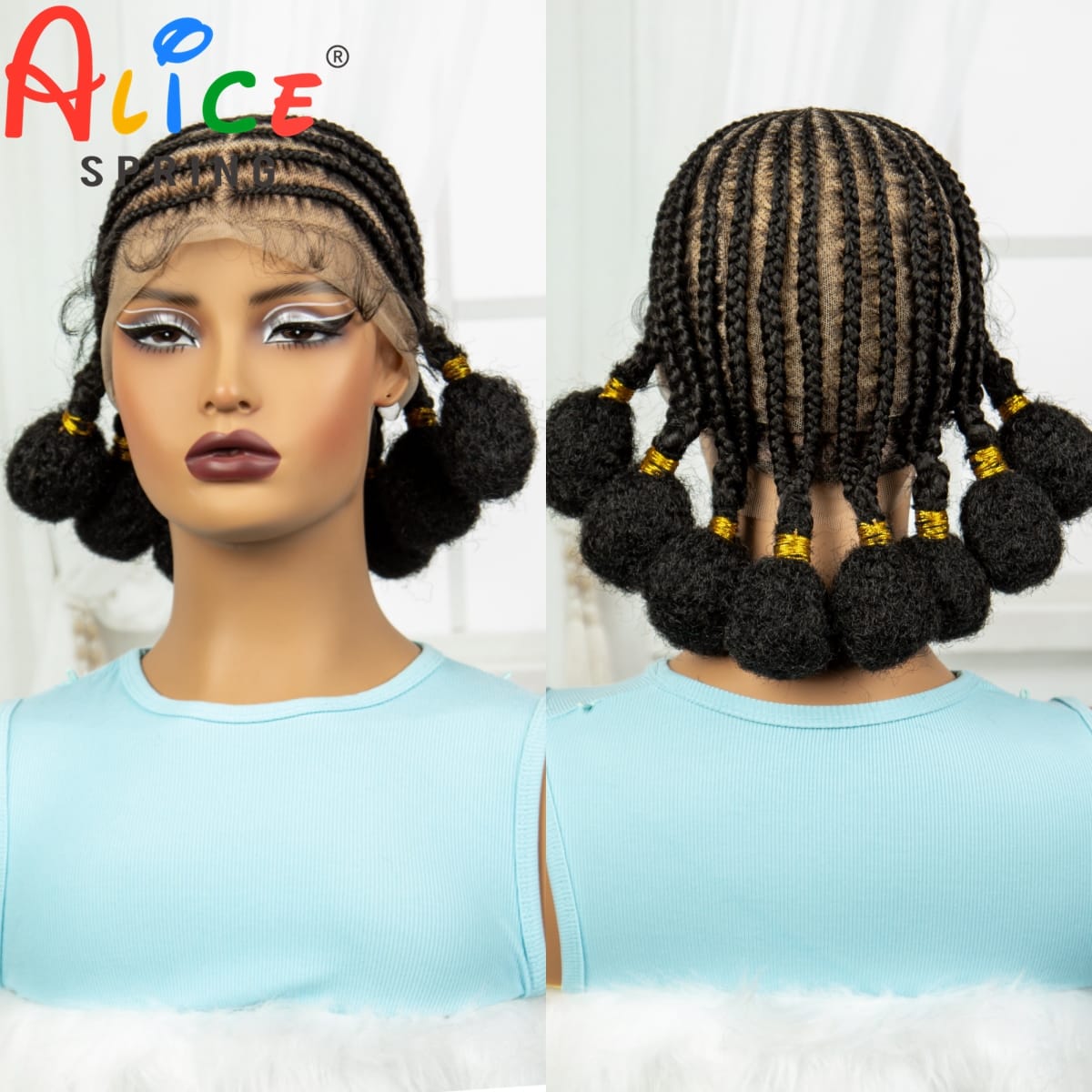 10 Inch Synthetic Natural Cornrow Braids Braiding Hair Wig with Baby Hair Transparent Full Lace Wigs Bantu Braided Wig for Women