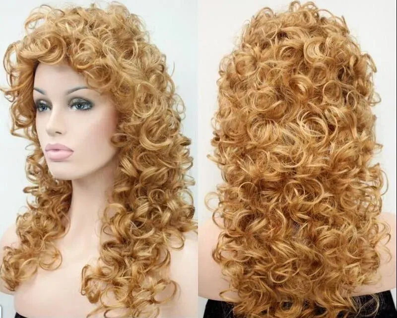Women Mixed Brown Curly Fluffy Half Ladies Natural Hair Cosplay Wigs