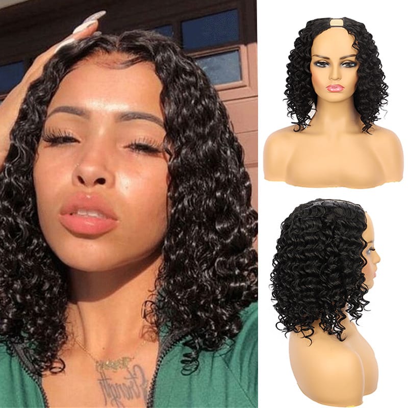 New Sexy Short Black 3/4 part Wavy Women's Cosplay Party Synthetic hair wigs