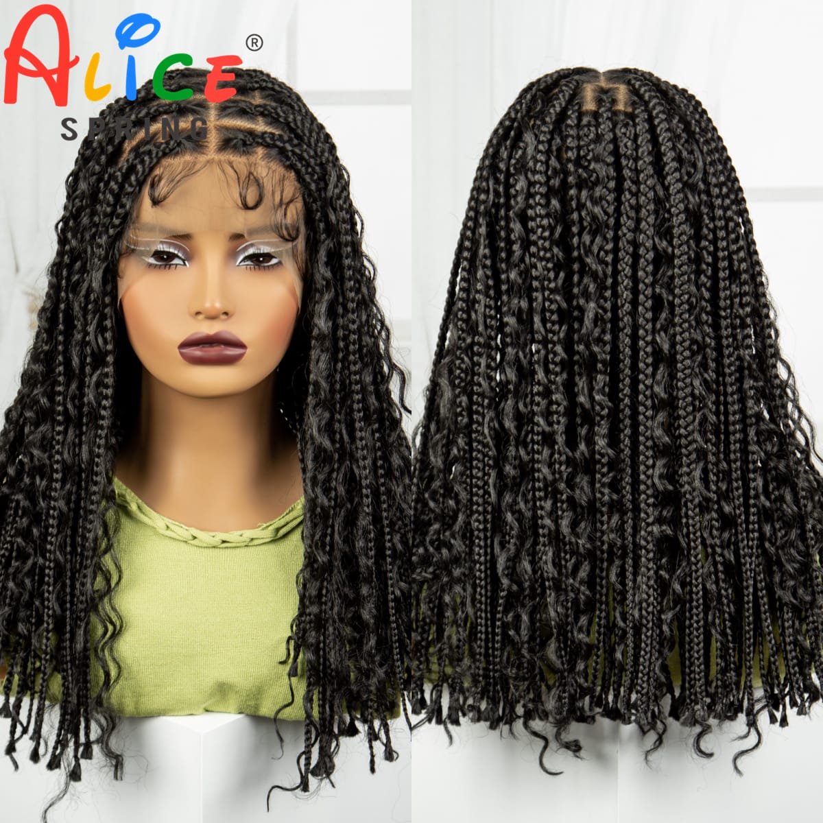 18Inch Natural Synthetic Knotless Box Braided Wig for Black Woman Lace Braided Wig Synthetic Deep Wave Braids Wig With Baby Hair