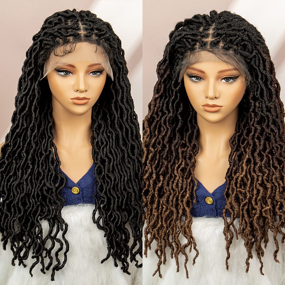 Synthetic Curly Dreadlock Braided Wigs Synthetic Lace Front Box Braided Wigs for Women with Baby Hair 32 Inches Knotless Braids