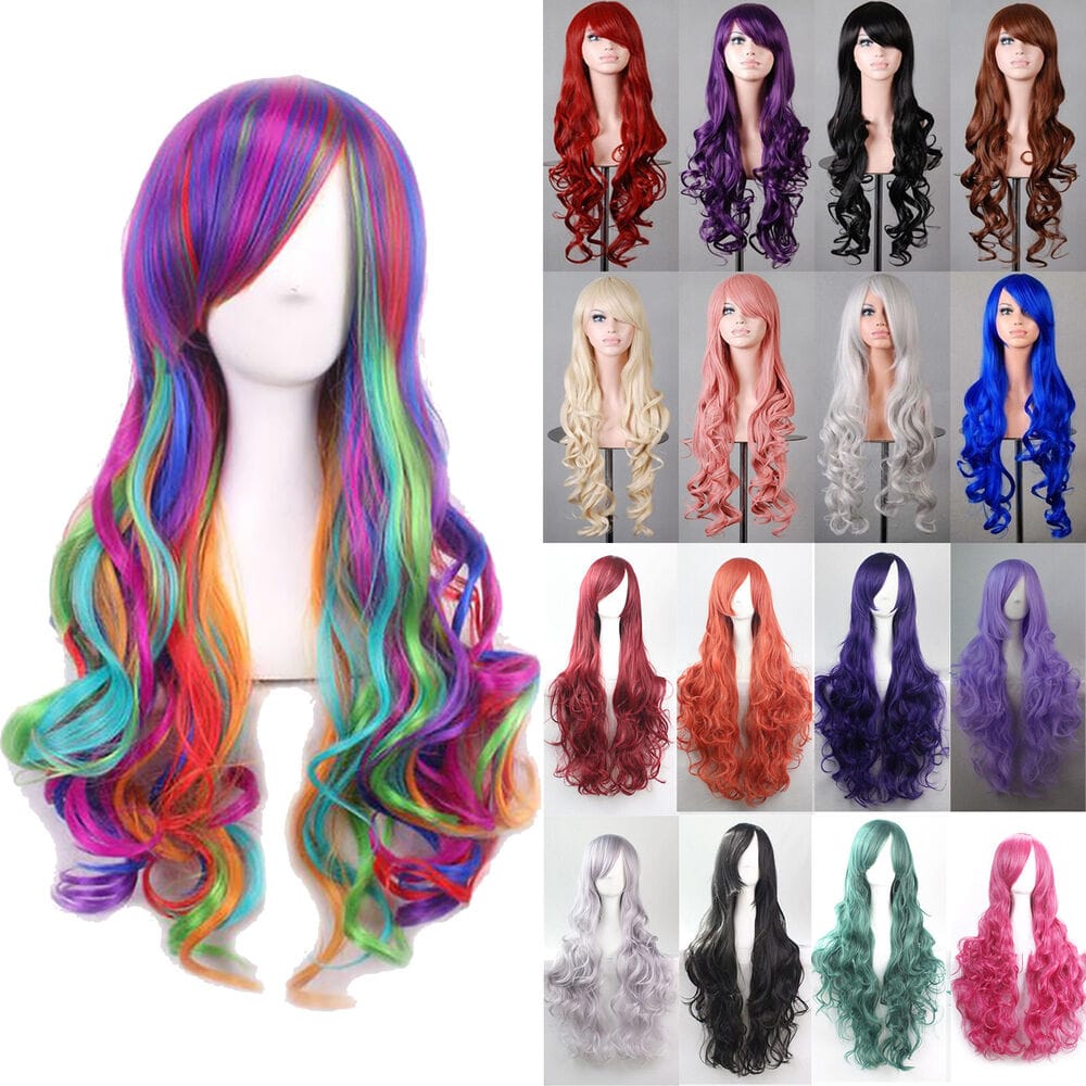 Womens Long Curly Wavy Wigs Cosplay Fancy Party Synthetic Hair Wig Costume Prop
